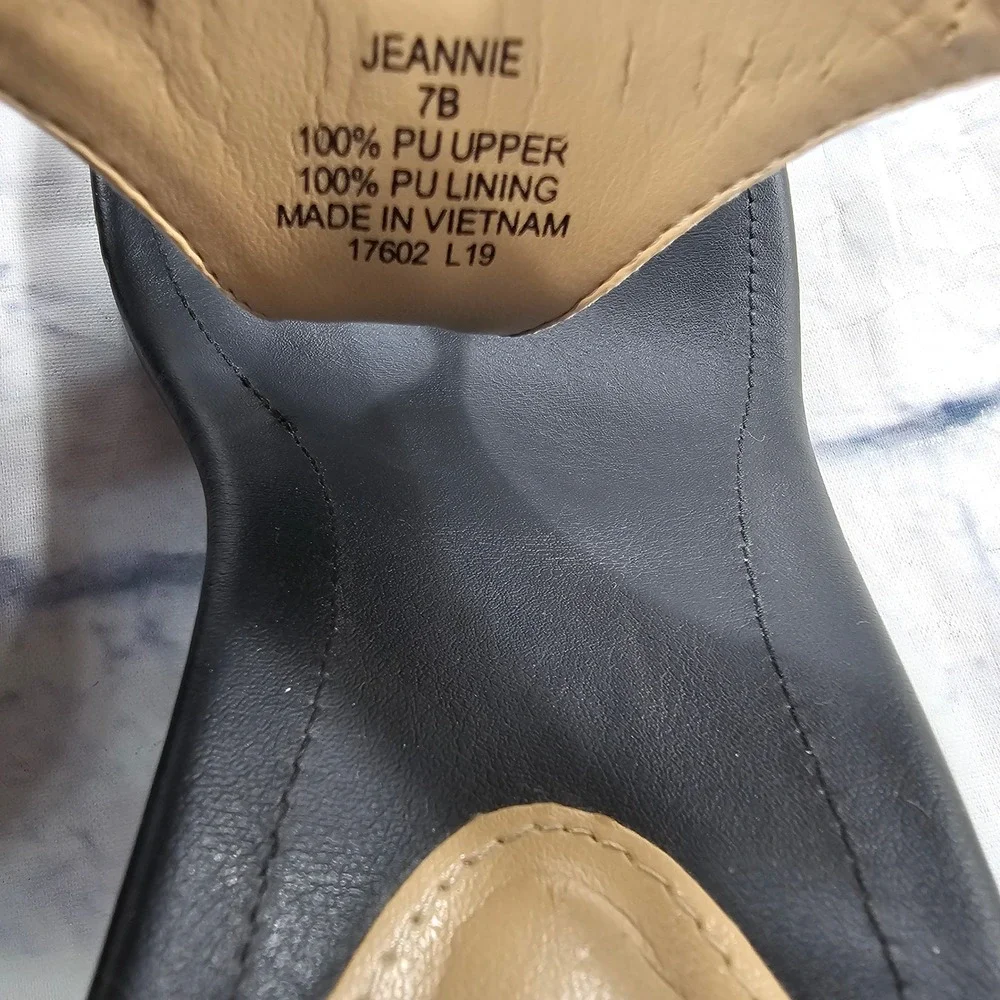 Lauren Ralph Lauren Jeannie Wedge Sandals Women 7 B Black Gold RL Thong Heels